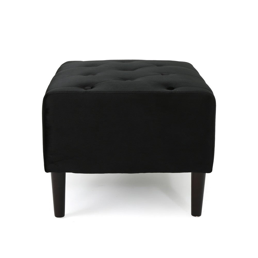 Zenna Ottoman with Birch Wood Legs, Black Button Tufted Velvet 26 Inch -BM337014
