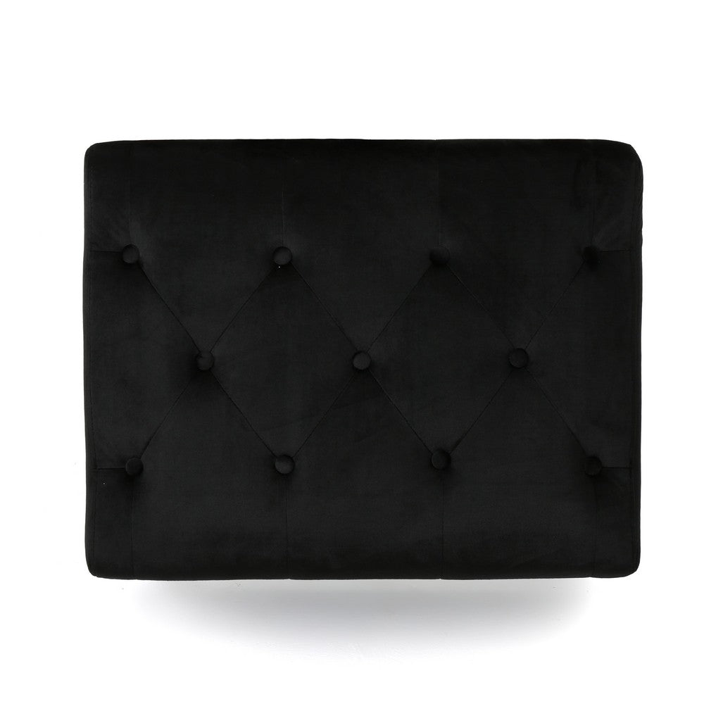 Zenna Ottoman with Birch Wood Legs, Black Button Tufted Velvet 26 Inch -BM337014