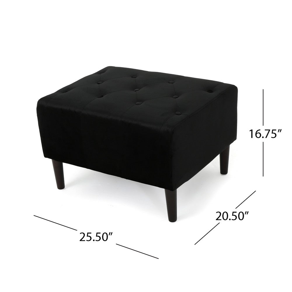 Zenna Ottoman with Birch Wood Legs, Black Button Tufted Velvet 26 Inch -BM337014