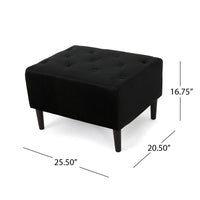 Zenna Ottoman with Birch Wood Legs, Black Button Tufted Velvet 26 Inch -BM337014