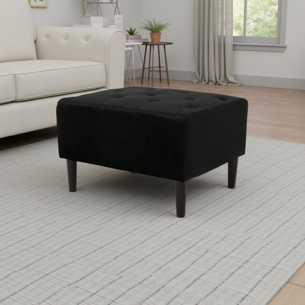Zenna Ottoman with Birch Wood Legs, Black Button Tufted Velvet 26 Inch -BM337014