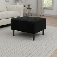 Zenna Ottoman with Birch Wood Legs, Black Button Tufted Velvet 26 Inch -BM337014