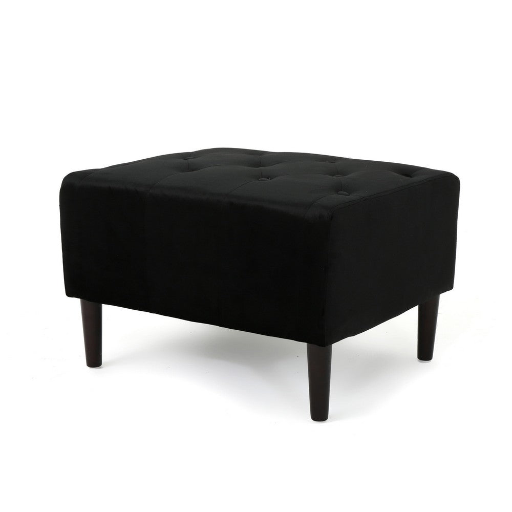 Zenna Ottoman with Birch Wood Legs, Black Button Tufted Velvet 26 Inch -BM337014