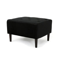 Zenna Ottoman with Birch Wood Legs, Black Button Tufted Velvet 26 Inch -BM337014