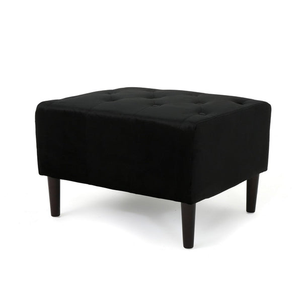 Zenna Ottoman with Birch Wood Legs, Black Button Tufted Velvet 26 Inch -BM337014
