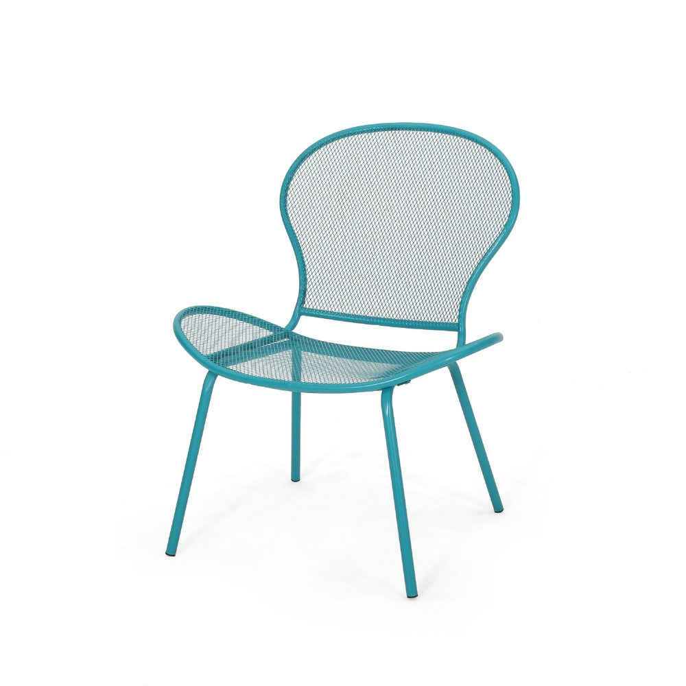 Nian Accent Chair Set of 2, Shell Shape Mesh Seat, Reto Teal Blue Iron -BM337015
