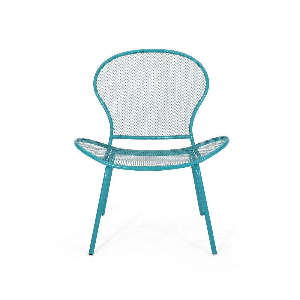 Nian Accent Chair Set of 2, Shell Shape Mesh Seat, Reto Teal Blue Iron -BM337015