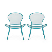 Nian Accent Chair Set of 2, Shell Shape Mesh Seat, Reto Teal Blue Iron -BM337015