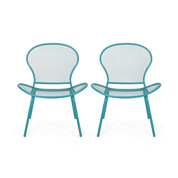 Nian Accent Chair Set of 2, Shell Shape Mesh Seat, Reto Teal Blue Iron -BM337015