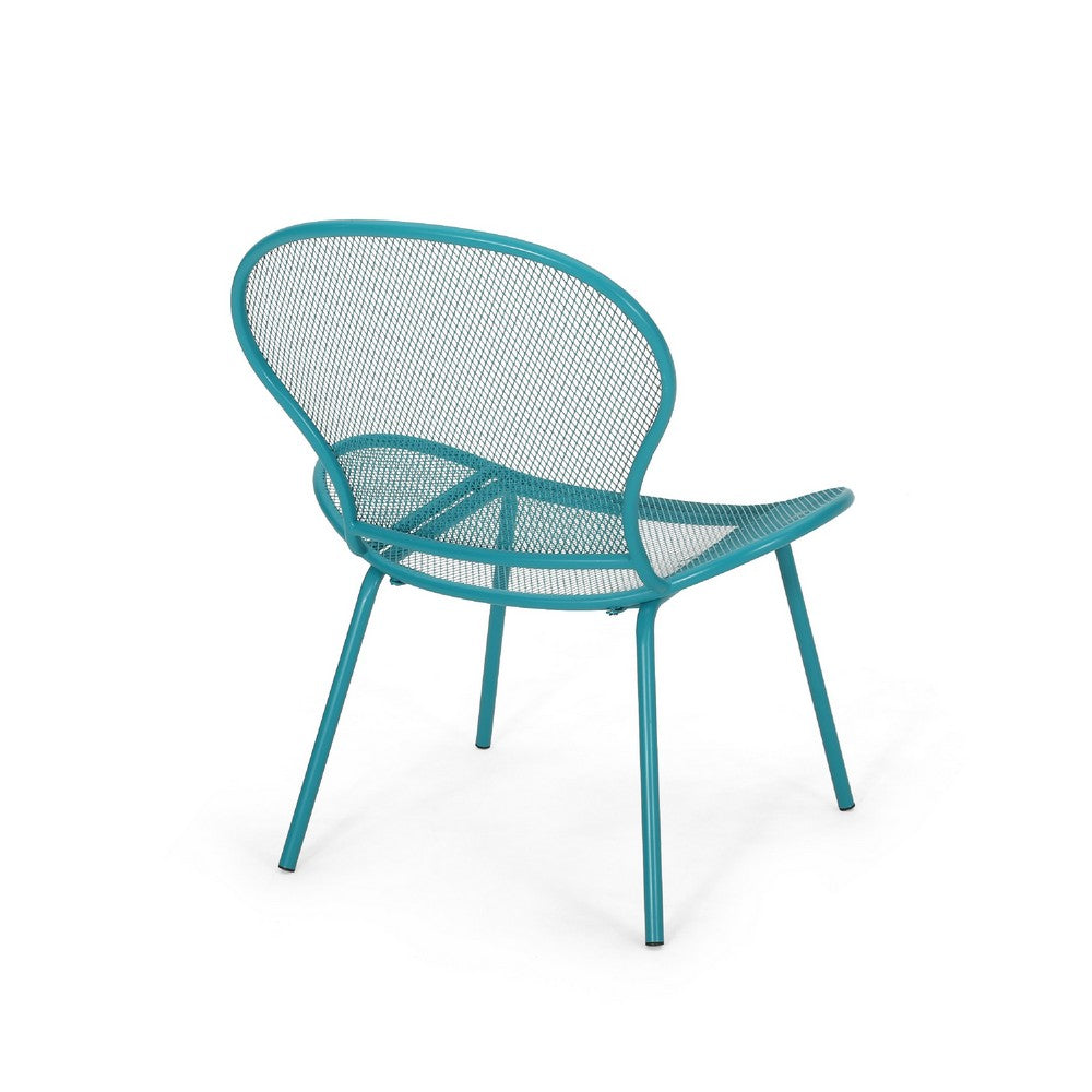 Nian Accent Chair Set of 2, Shell Shape Mesh Seat, Reto Teal Blue Iron -BM337015