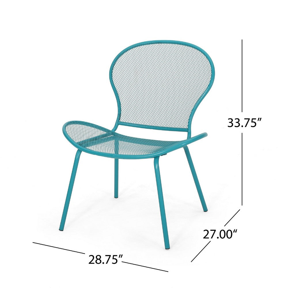 Nian Accent Chair Set of 2, Shell Shape Mesh Seat, Reto Teal Blue Iron -BM337015