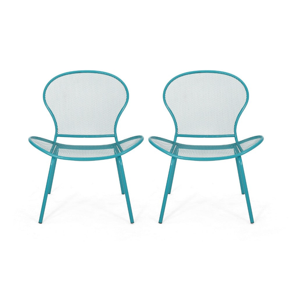 Nian Accent Chair Set of 2, Shell Shape Mesh Seat, Reto Teal Blue Iron -BM337015