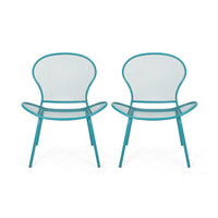 Nian Accent Chair Set of 2, Shell Shape Mesh Seat, Reto Teal Blue Iron -BM337015