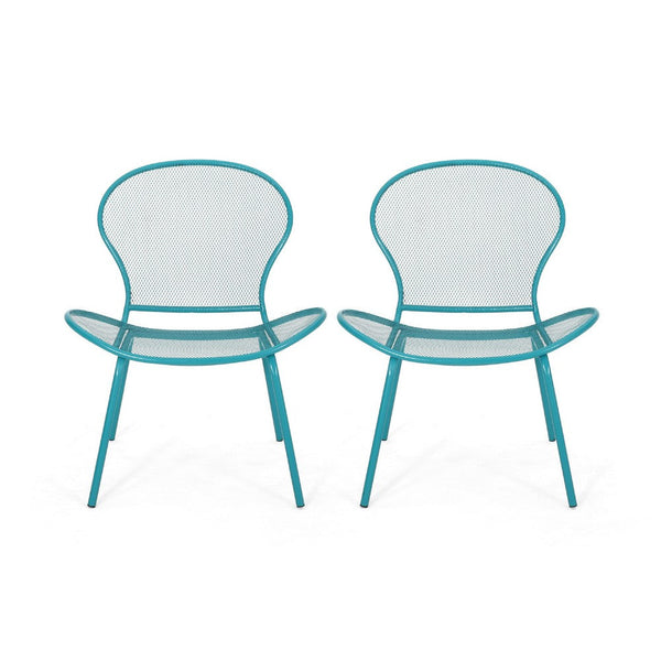 Nian Accent Chair Set of 2, Shell Shape Mesh Seat, Reto Teal Blue Iron -BM337015