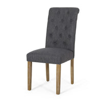 Drek Dining Chair Set of 2, Roll Back Design Rubberwood, Gray Fabric -BM337016