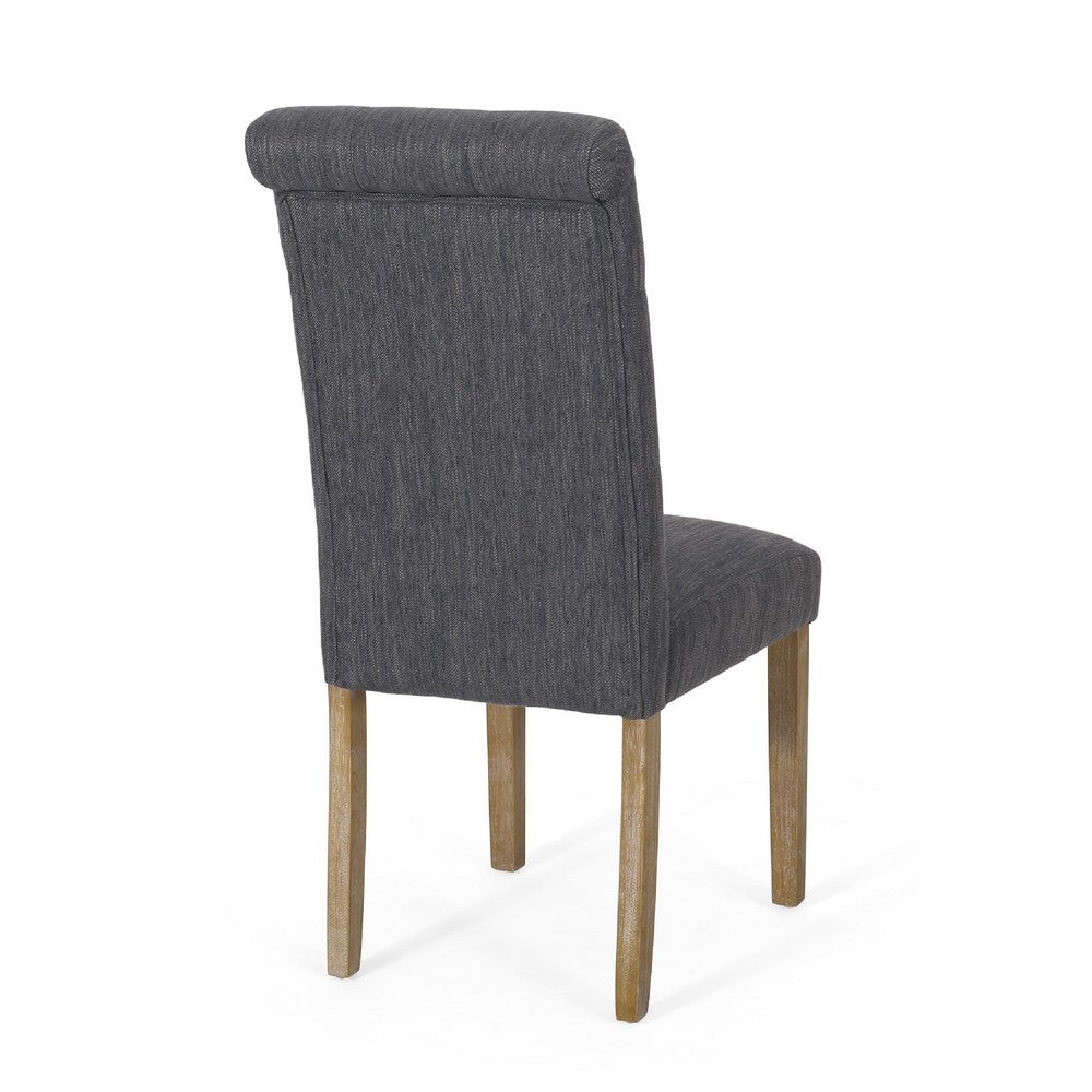 Drek Dining Chair Set of 2, Roll Back Design Rubberwood, Gray Fabric -BM337016