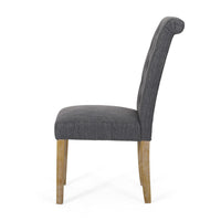 Drek Dining Chair Set of 2, Roll Back Design Rubberwood, Gray Fabric -BM337016
