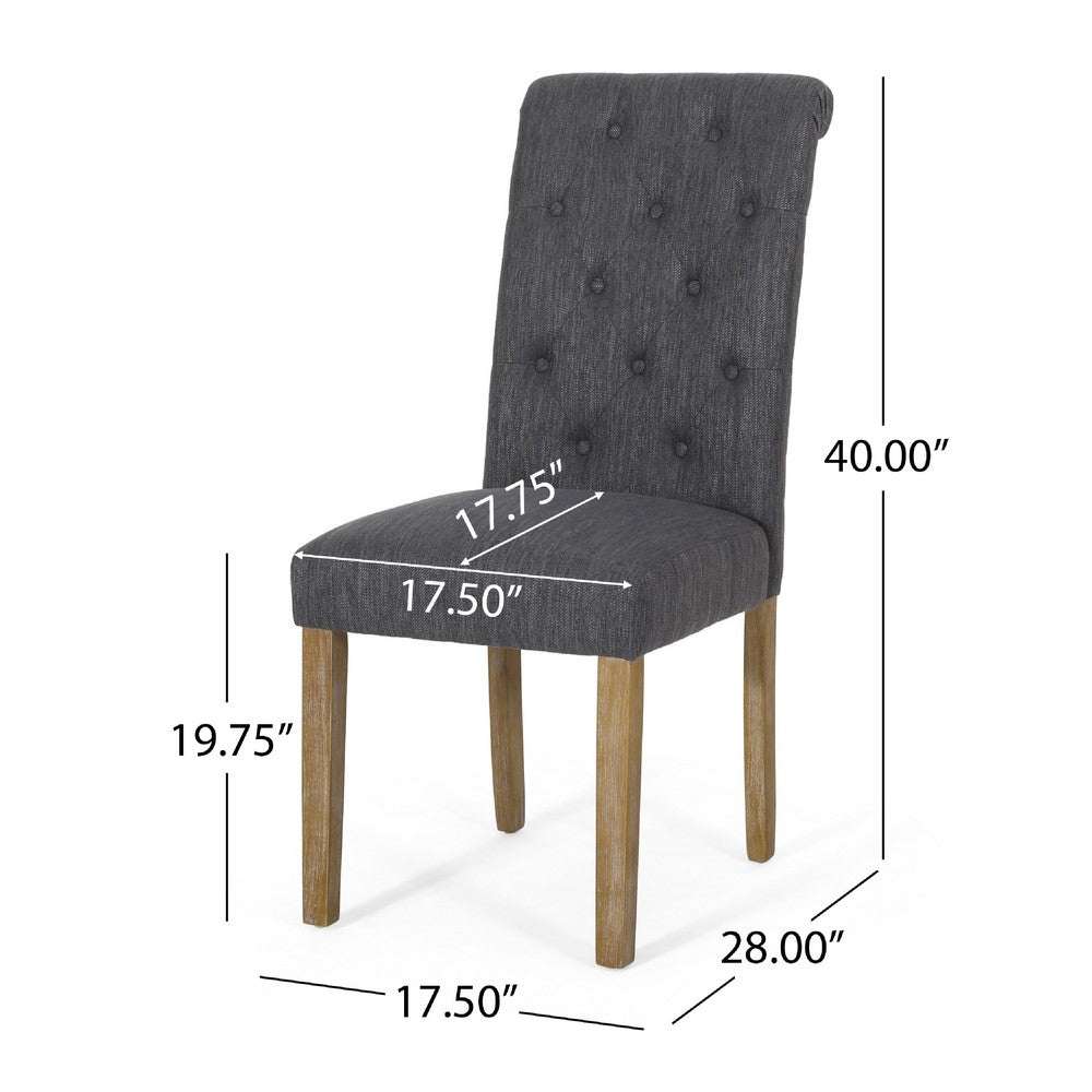Drek Dining Chair Set of 2, Roll Back Design Rubberwood, Gray Fabric -BM337016