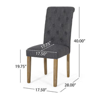 Drek Dining Chair Set of 2, Roll Back Design Rubberwood, Gray Fabric -BM337016