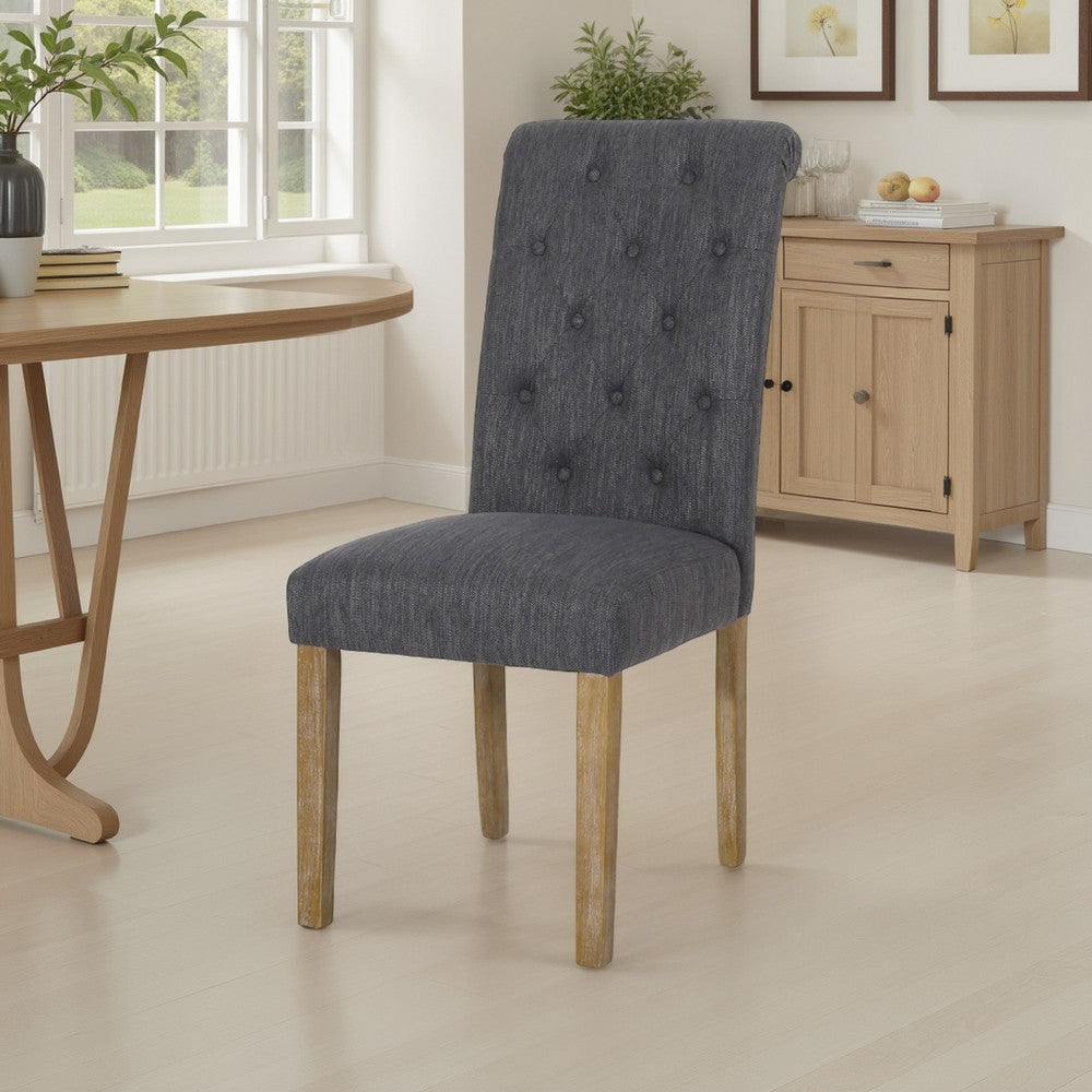 Drek Dining Chair Set of 2, Roll Back Design Rubberwood, Gray Fabric -BM337016