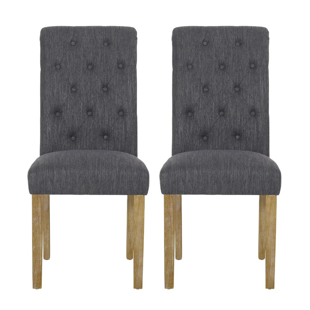 Drek Dining Chair Set of 2, Roll Back Design Rubberwood, Gray Fabric -BM337016
