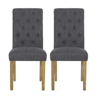 Drek Dining Chair Set of 2, Roll Back Design Rubberwood, Gray Fabric -BM337016