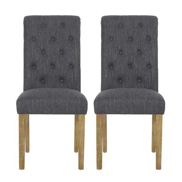 Drek Dining Chair Set of 2, Roll Back Design Rubberwood, Gray Fabric -BM337016