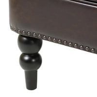 Lit Club Armchair, Turned Birch Wood Legs, Brown Tufted Faux Leather -BM337017