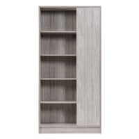 Wahon Bookcase, Flat Back, 5 Shelves and Cabinet, Warm Oak Gray Wood -BM337018