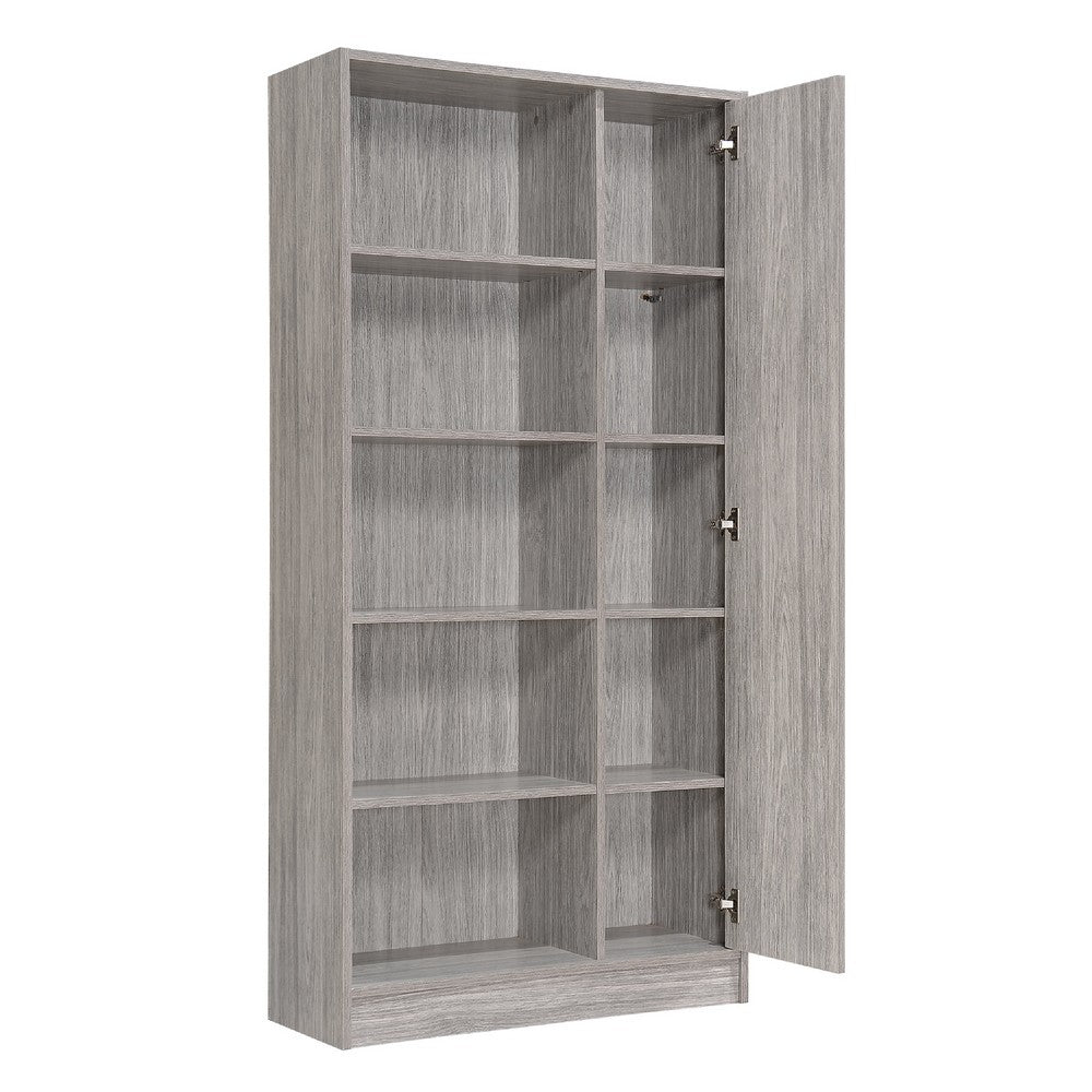 Wahon Bookcase, Flat Back, 5 Shelves and Cabinet, Warm Oak Gray Wood -BM337018