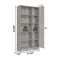 Wahon Bookcase, Flat Back, 5 Shelves and Cabinet, Warm Oak Gray Wood -BM337018