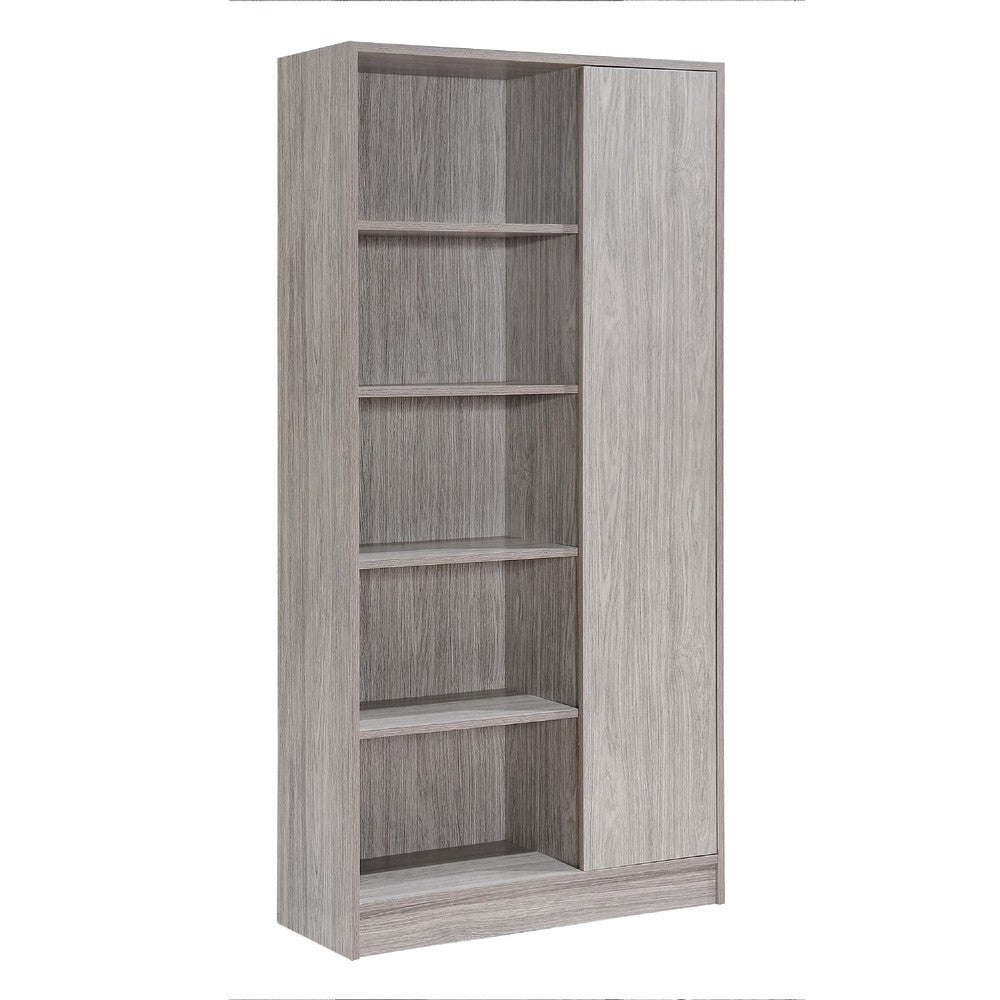 Wahon Bookcase, Flat Back, 5 Shelves and Cabinet, Warm Oak Gray Wood -BM337018