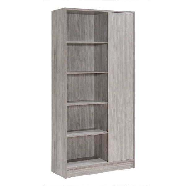 Wahon Bookcase, Flat Back, 5 Shelves and Cabinet, Warm Oak Gray Wood -BM337018