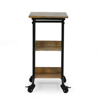 Mazie Laptop Table on Wheels, 2 Shelves, Brown Mango Wood, Black Steel -BM337019