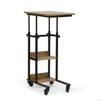Mazie Laptop Table on Wheels, 2 Shelves, Brown Mango Wood, Black Steel -BM337019