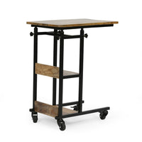 Mazie Laptop Table on Wheels, 2 Shelves, Brown Mango Wood, Black Steel -BM337019