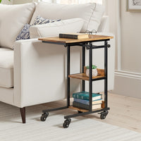 Mazie Laptop Table on Wheels, 2 Shelves, Brown Mango Wood, Black Steel -BM337019