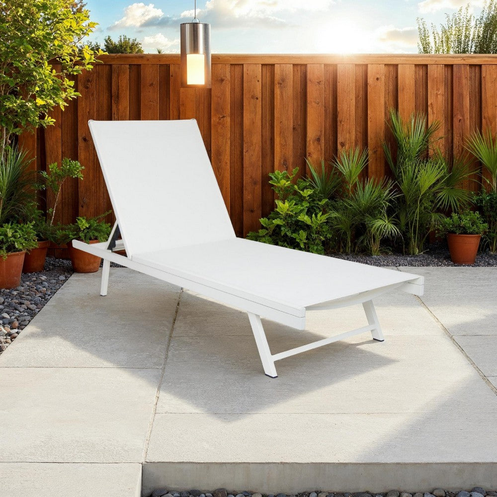 Sally Outdoor Chaise Lounge, Aluminum Frame, White Mesh Fabric 78 Inch -BM337020