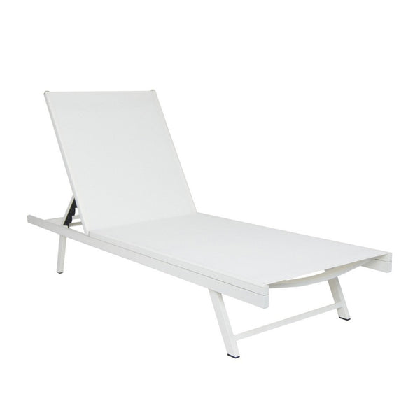 Sally Outdoor Chaise Lounge, Aluminum Frame, White Mesh Fabric 78 Inch -BM337020
