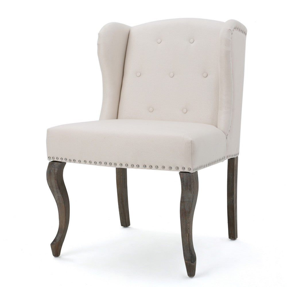 Zynx Accent Chair, Wingback Design, Nailhead Trim, Beige Tufted Fabric -BM337021