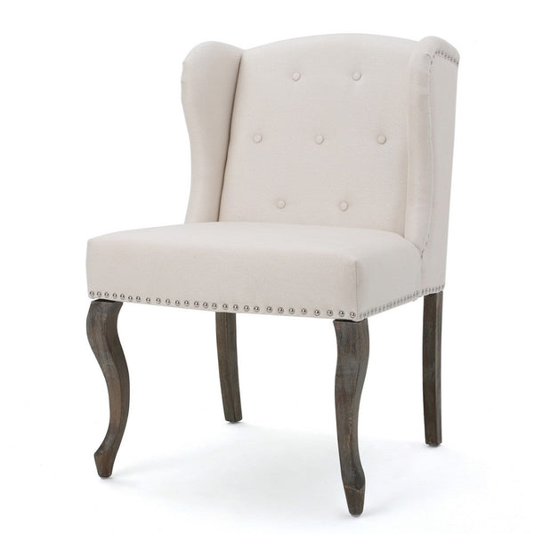 Zynx Accent Chair, Wingback Design, Nailhead Trim, Beige Tufted Fabric -BM337021