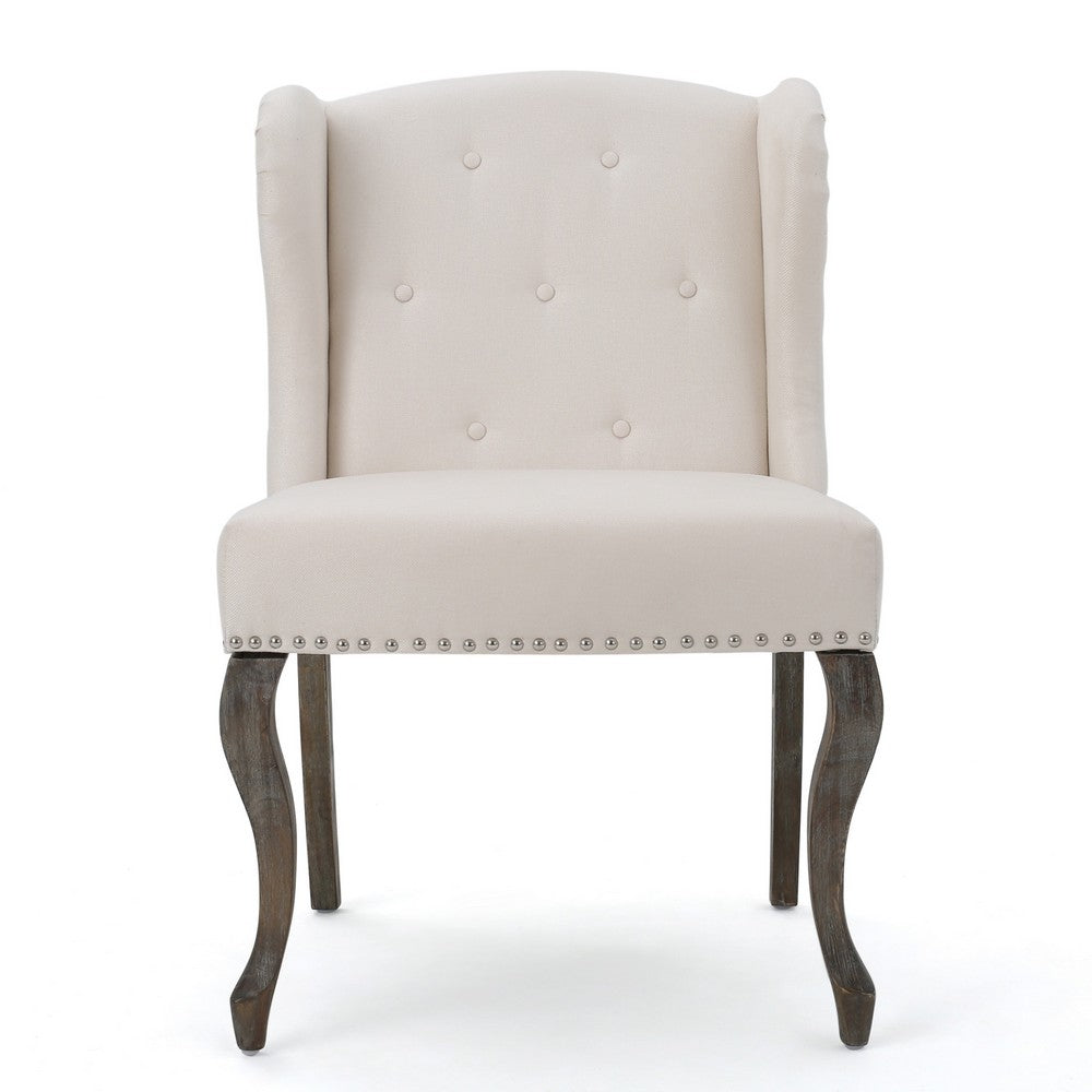 Zynx Accent Chair, Wingback Design, Nailhead Trim, Beige Tufted Fabric -BM337021