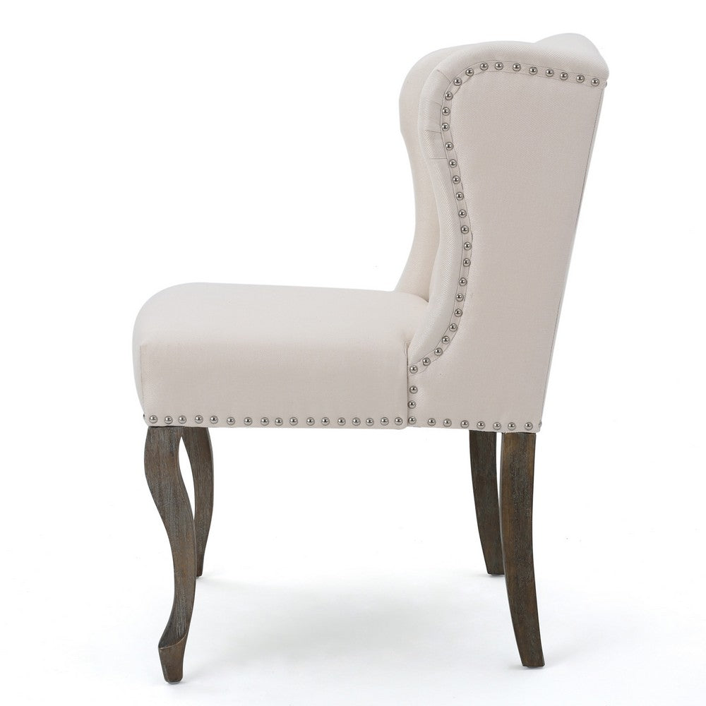 Zynx Accent Chair, Wingback Design, Nailhead Trim, Beige Tufted Fabric -BM337021
