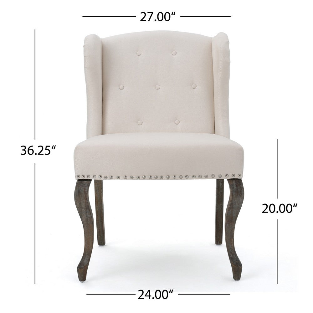 Zynx Accent Chair, Wingback Design, Nailhead Trim, Beige Tufted Fabric -BM337021