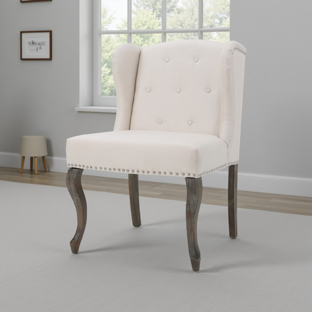 Zynx Accent Chair, Wingback Design, Nailhead Trim, Beige Tufted Fabric -BM337021