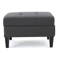 Ramya Ottoman with Hidden Storage, Gray Waffle Tufted Fabric 28 Inch -BM337022