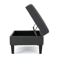 Ramya Ottoman with Hidden Storage, Gray Waffle Tufted Fabric 28 Inch -BM337022