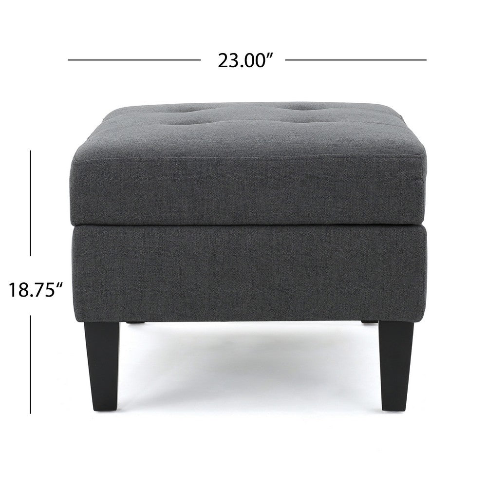 Ramya Ottoman with Hidden Storage, Gray Waffle Tufted Fabric 28 Inch -BM337022