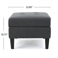 Ramya Ottoman with Hidden Storage, Gray Waffle Tufted Fabric 28 Inch -BM337022
