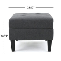 Ramya Ottoman with Hidden Storage, Gray Waffle Tufted Fabric 28 Inch -BM337022